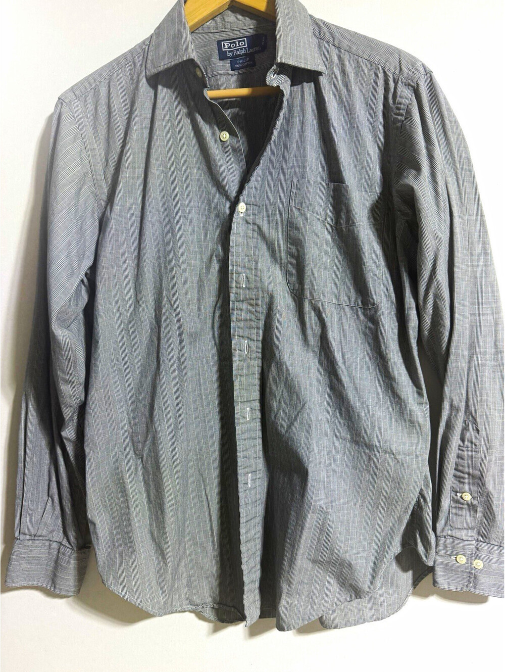 Polo Ralph Lauren Philip Men's L Gray Plaid Cotton Woven Button-Up Shirt Pockets